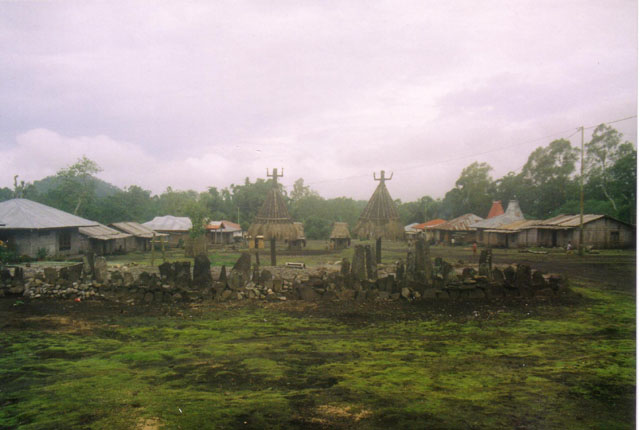 Ngadhu totems and graves, Bajawa, Central Flores, Nusa Tenggara