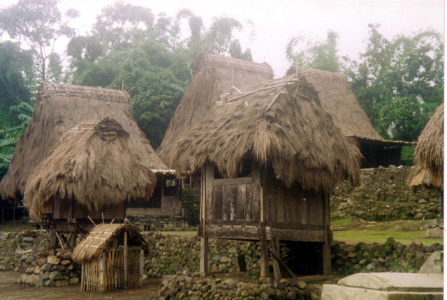 Ngadhu totems and houses, Bena village, Bajawa, Central Flores, Nusa Tenggara